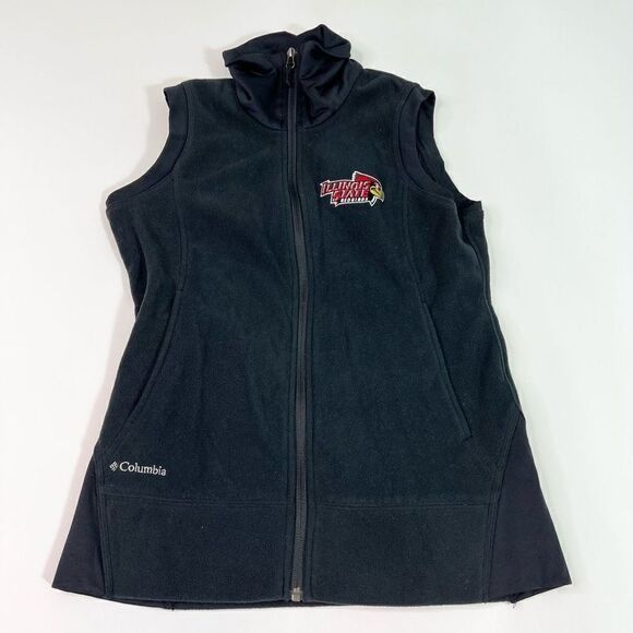 Columbia Vest Womens Medium Illinois State Redbirds Fleece Zip Up Black Warm - Picture 1 of 10